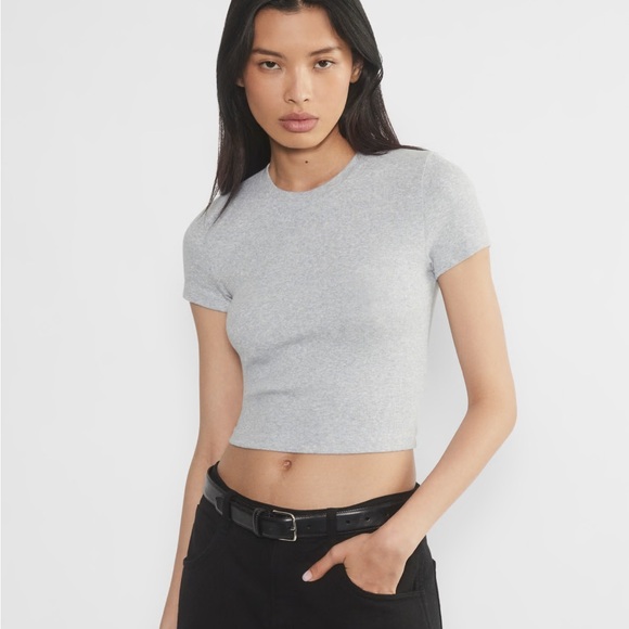 Aritzia Tops - Tna Ribbed Grey Cropped Tee Medium